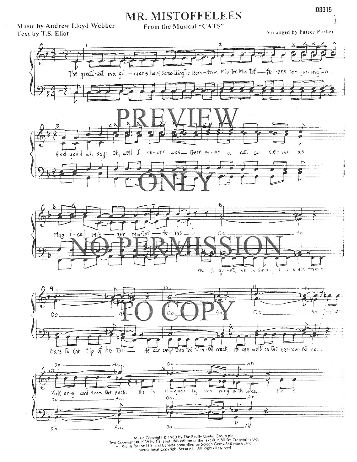 Mr. Mistoffelees — sheet music preview, arranged by Patsee Parker