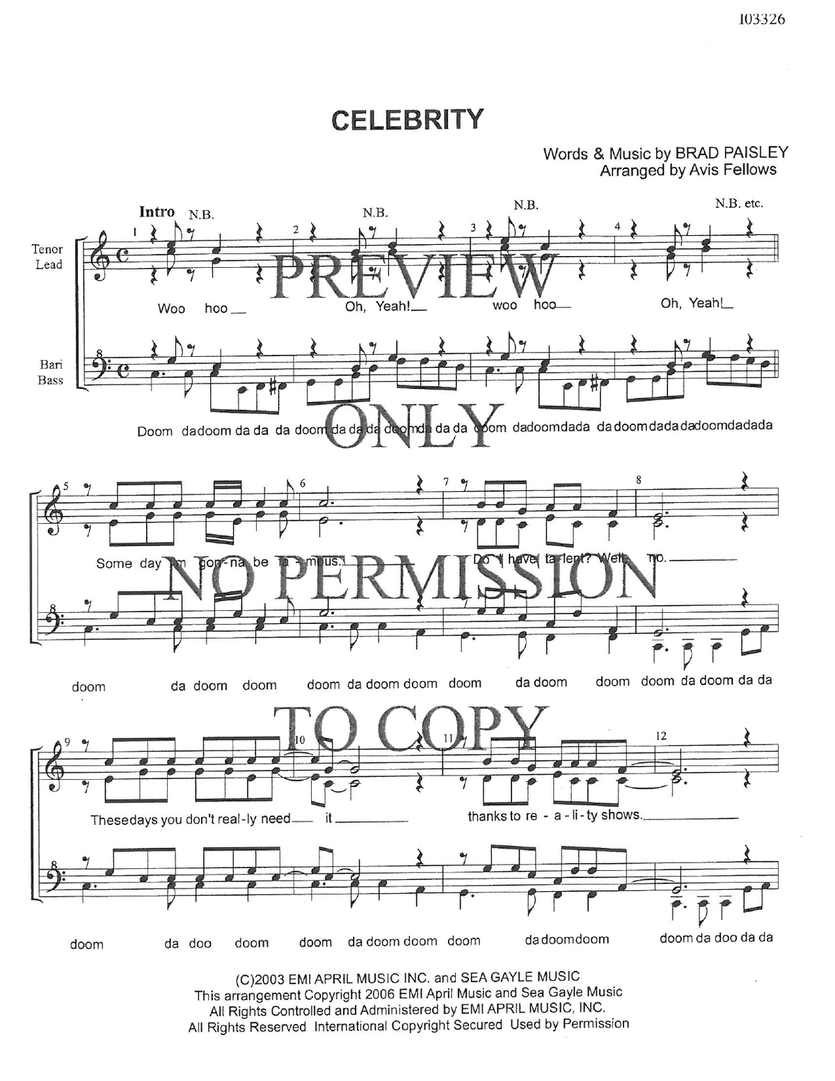 Celebrity — sheet music preview, arranged by Avis Fellows