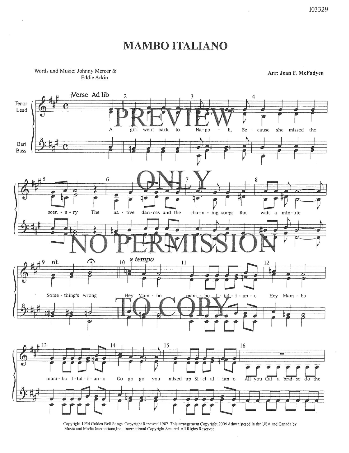 Mambo Italiano — sheet music preview, arranged by Jean McFadyen