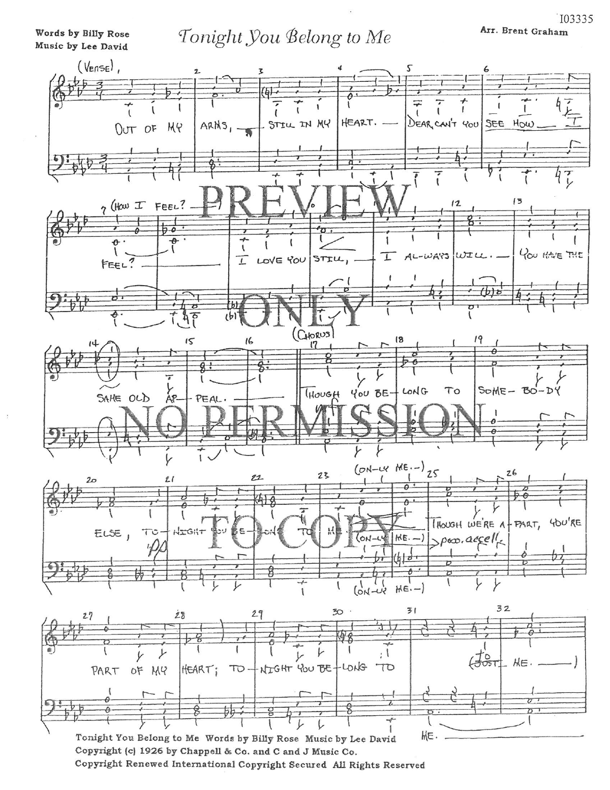 Tonight You Belong To Me — sheet music preview, arranged by Brent Graham