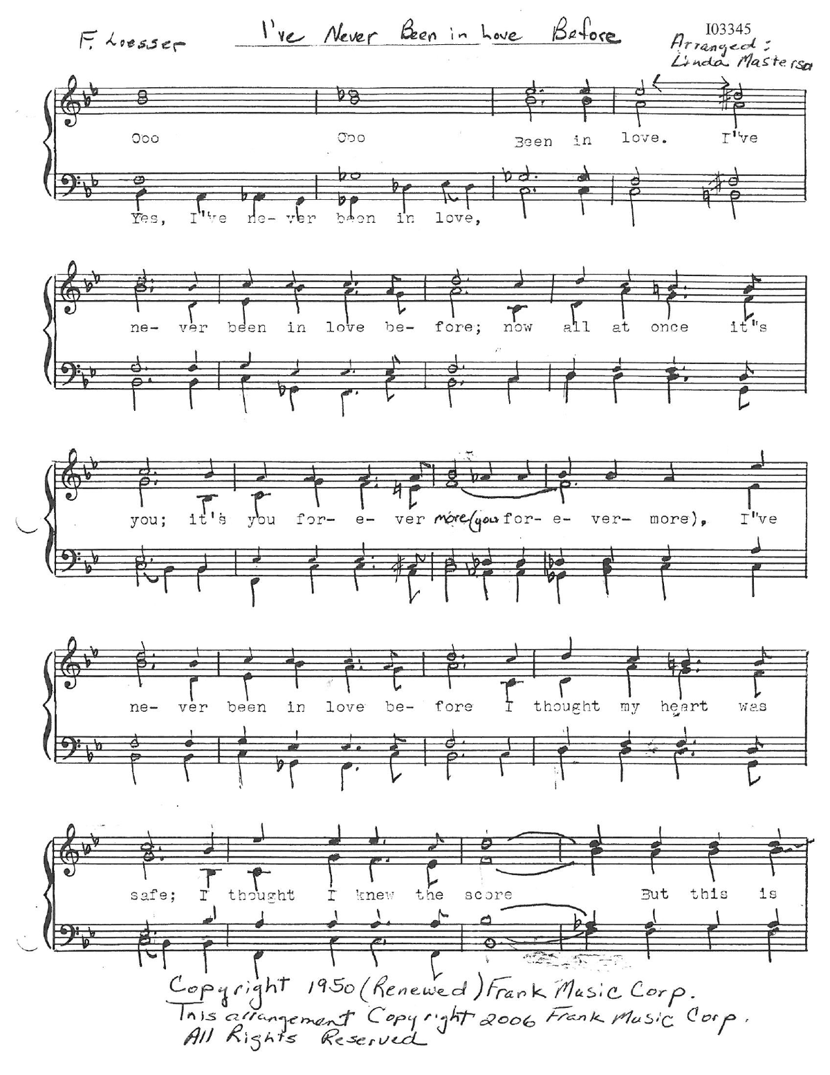 I've Never Been In Love Before — sheet music preview, arranged by Linda Masterson