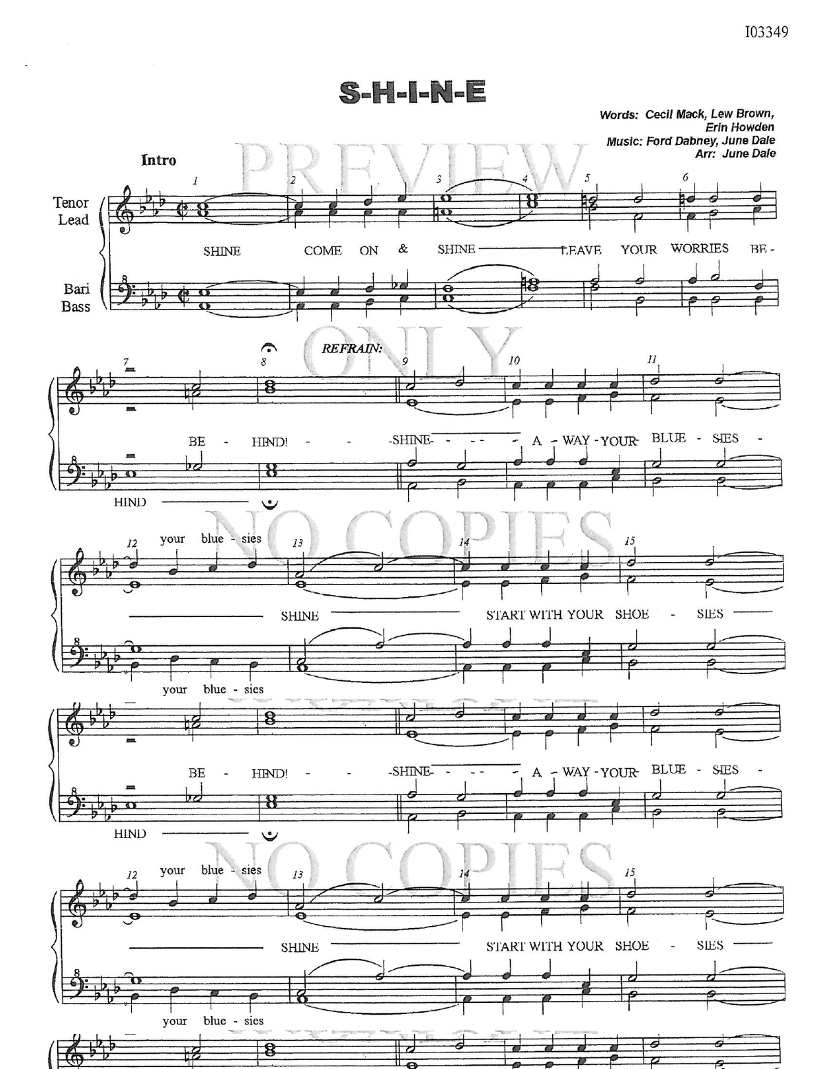 Shine — sheet music preview, arranged by June Dale