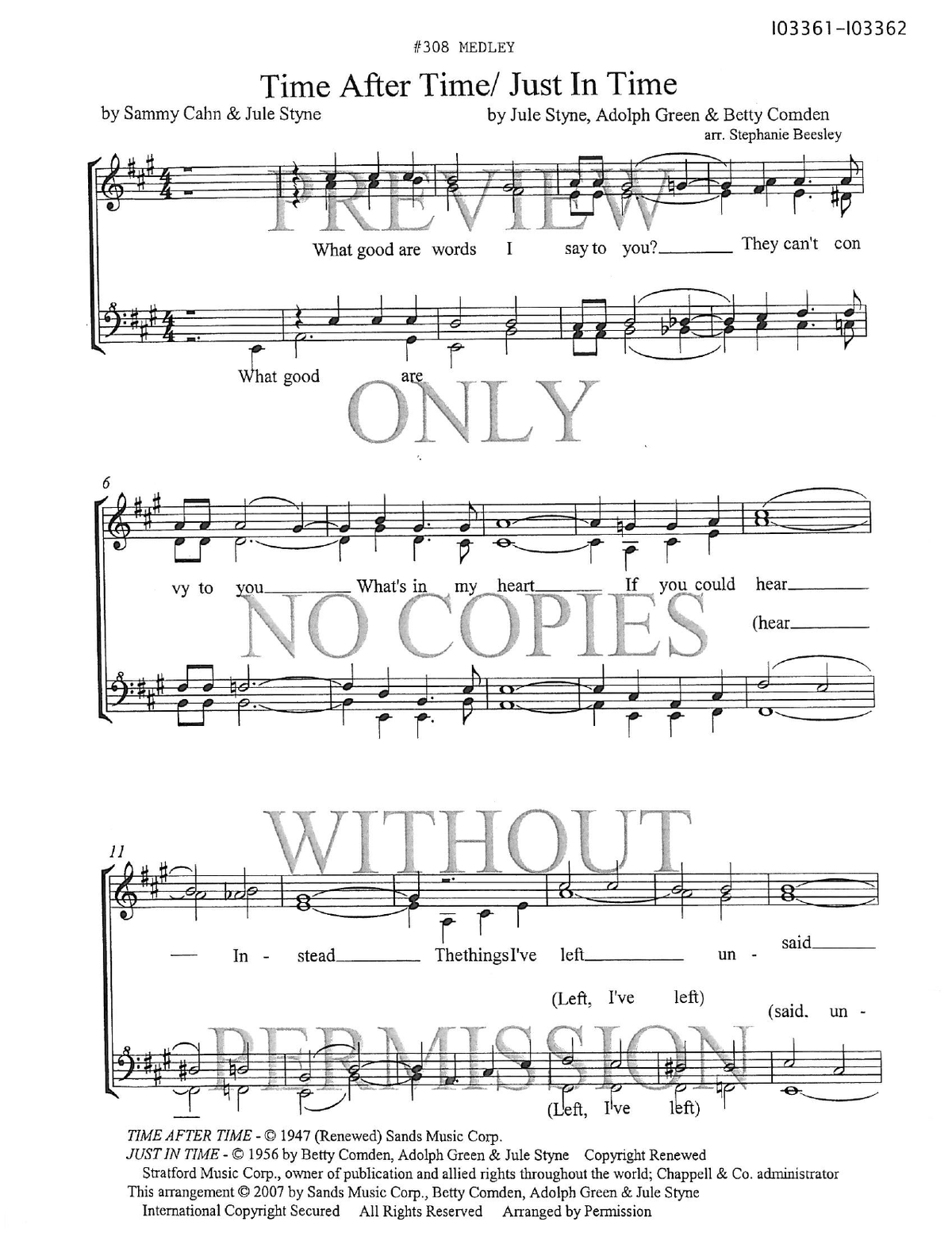 308 Medley - Just In Time — sheet music preview, arranged by Stephanie Gentry