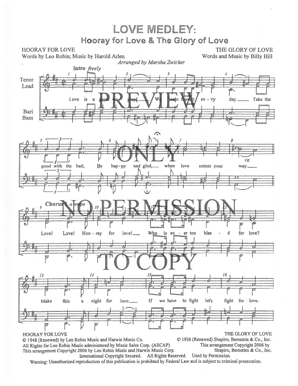 307 Medley - Hooray For Love/The Glory Of Love — sheet music preview, arranged by Marsha Zwicker