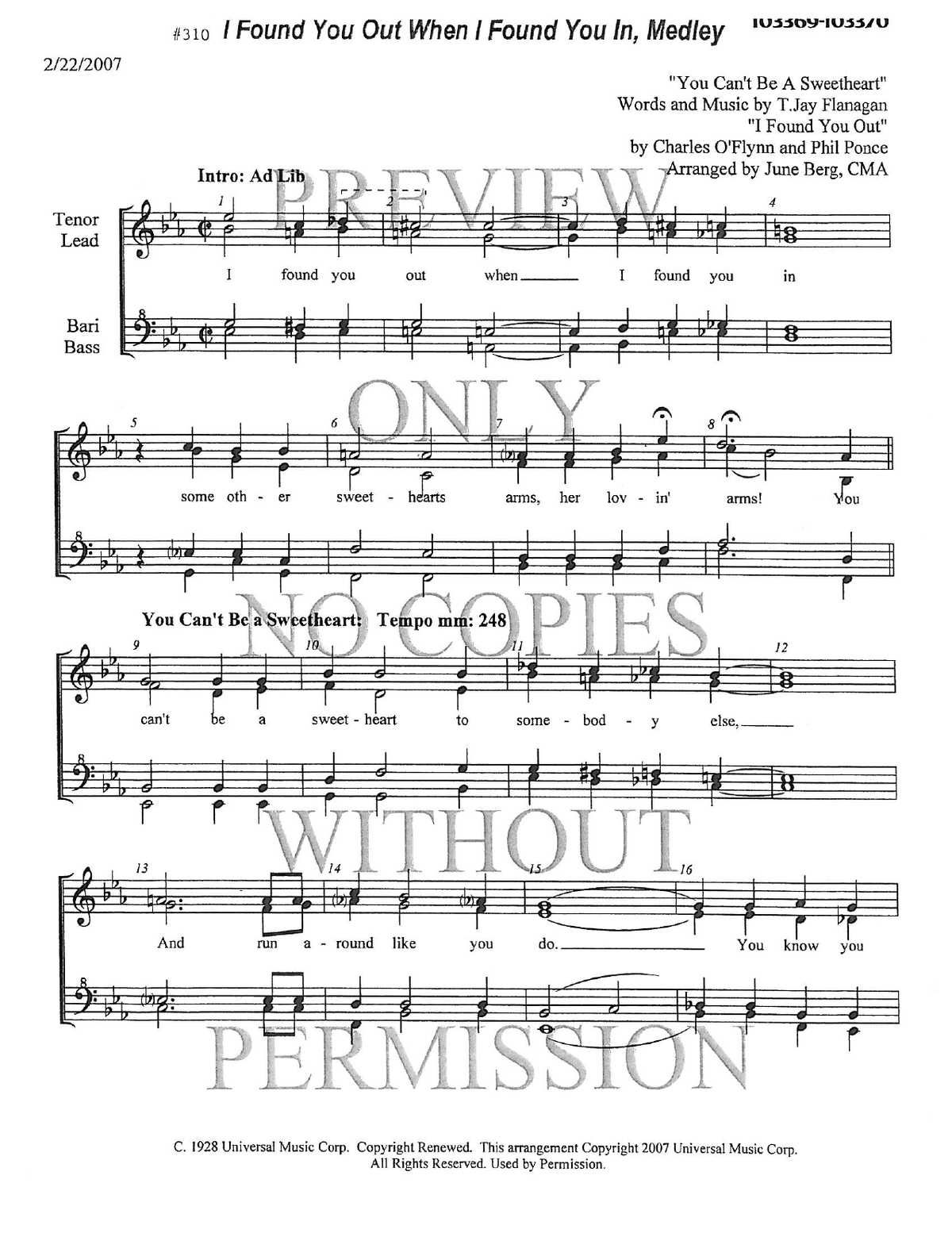 310 Medley - I Found You Out When I Found You In — sheet music preview, arranged by June Berg