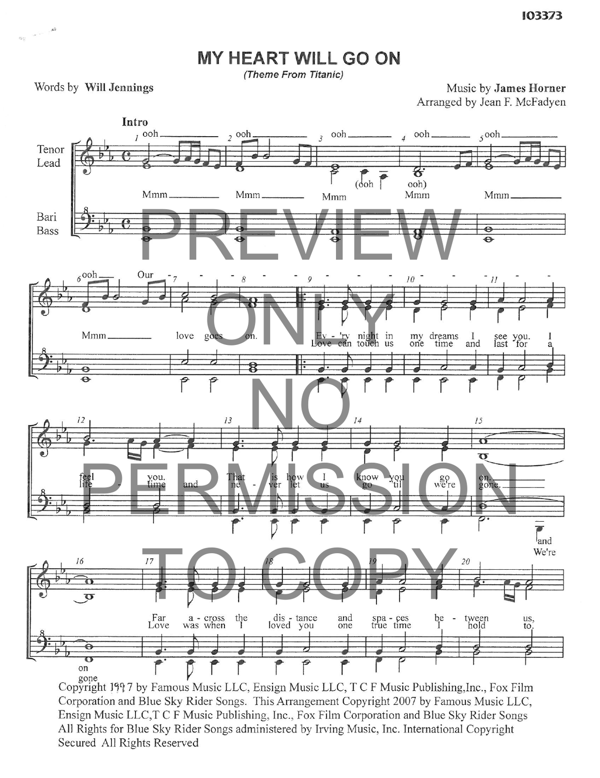 My Heart Will Go On — sheet music preview, arranged by Jean McFadyen