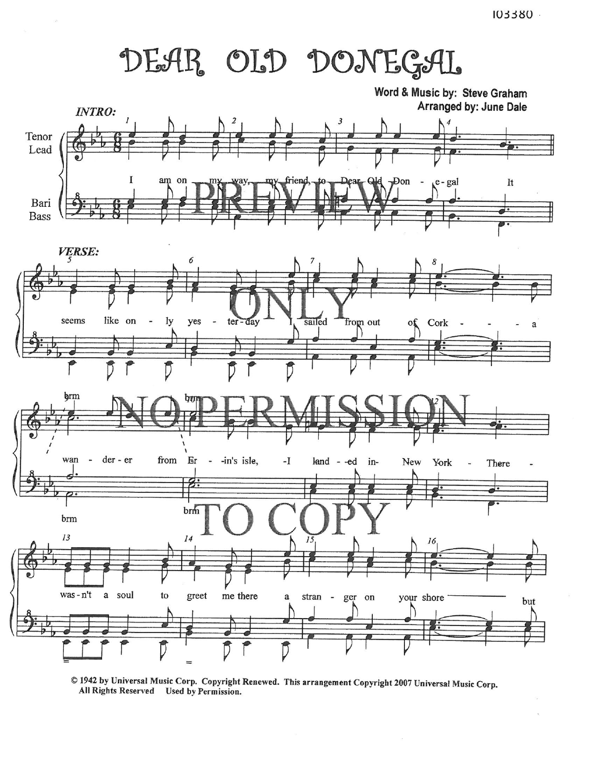 Dear Old Donegal — sheet music preview, arranged by June Dale