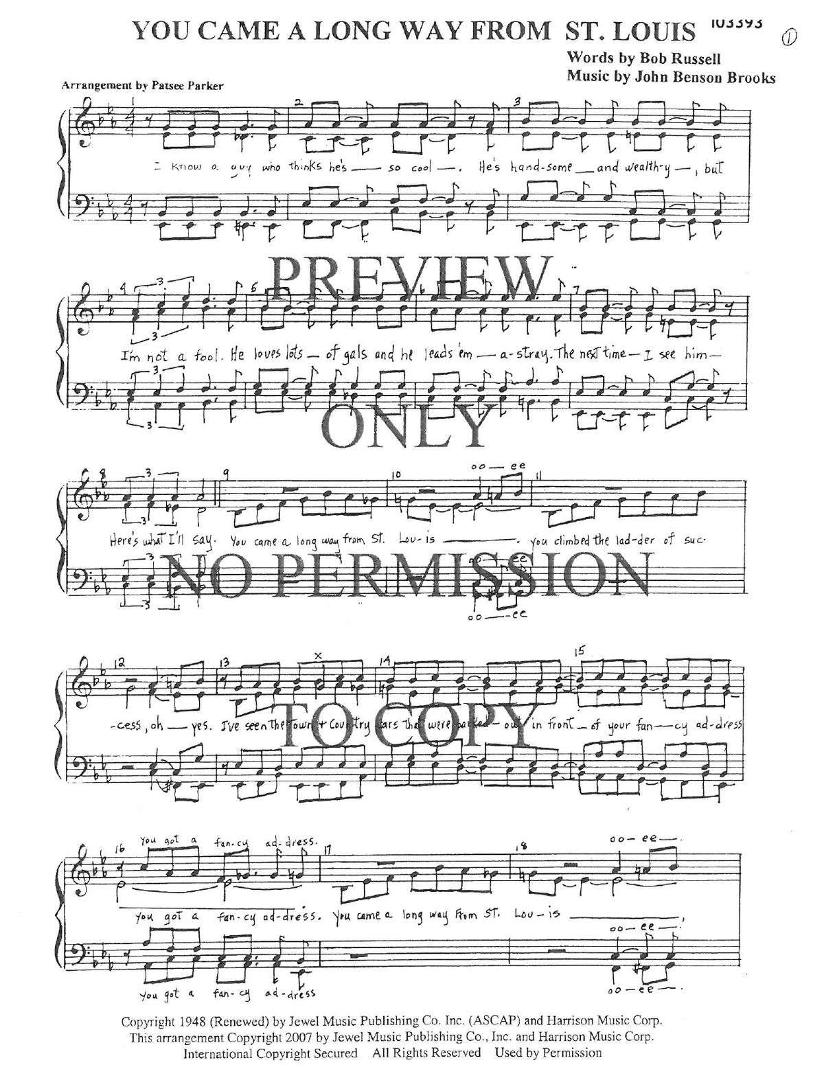 You Came A Long Way From St. Louis — sheet music preview, arranged by Patsee Parker