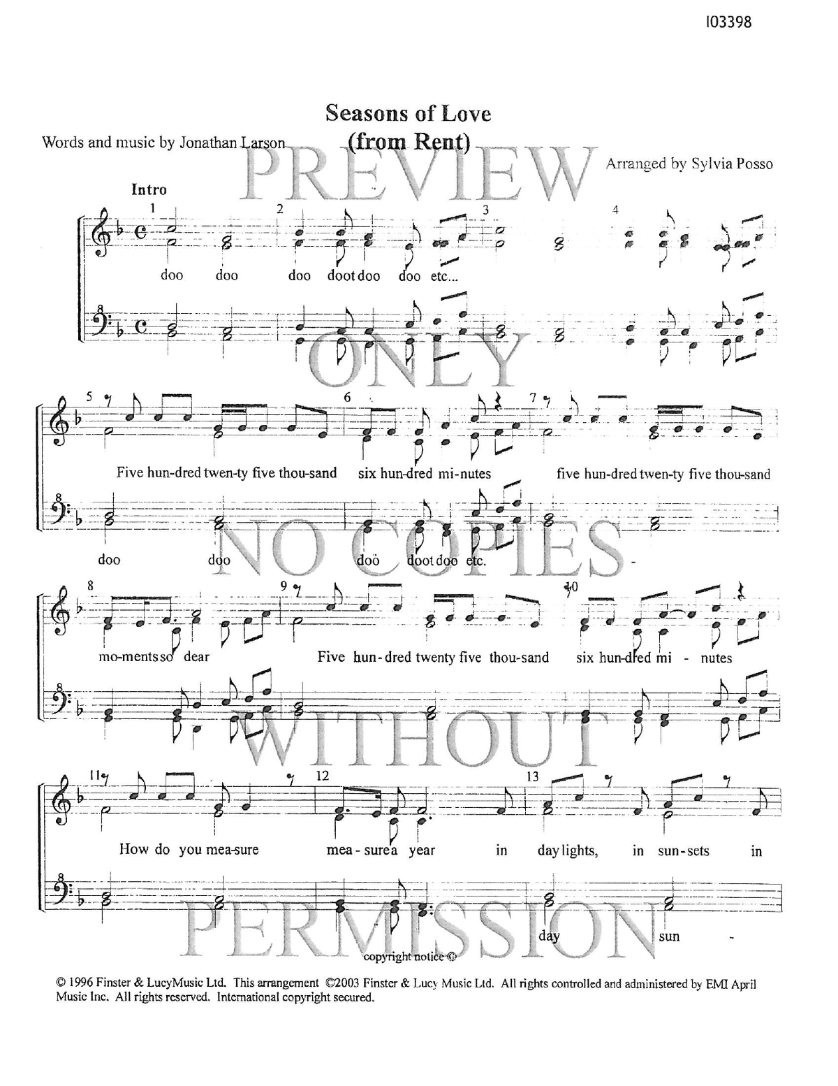 Seasons Of Love — sheet music preview, arranged by Sylvia Posso