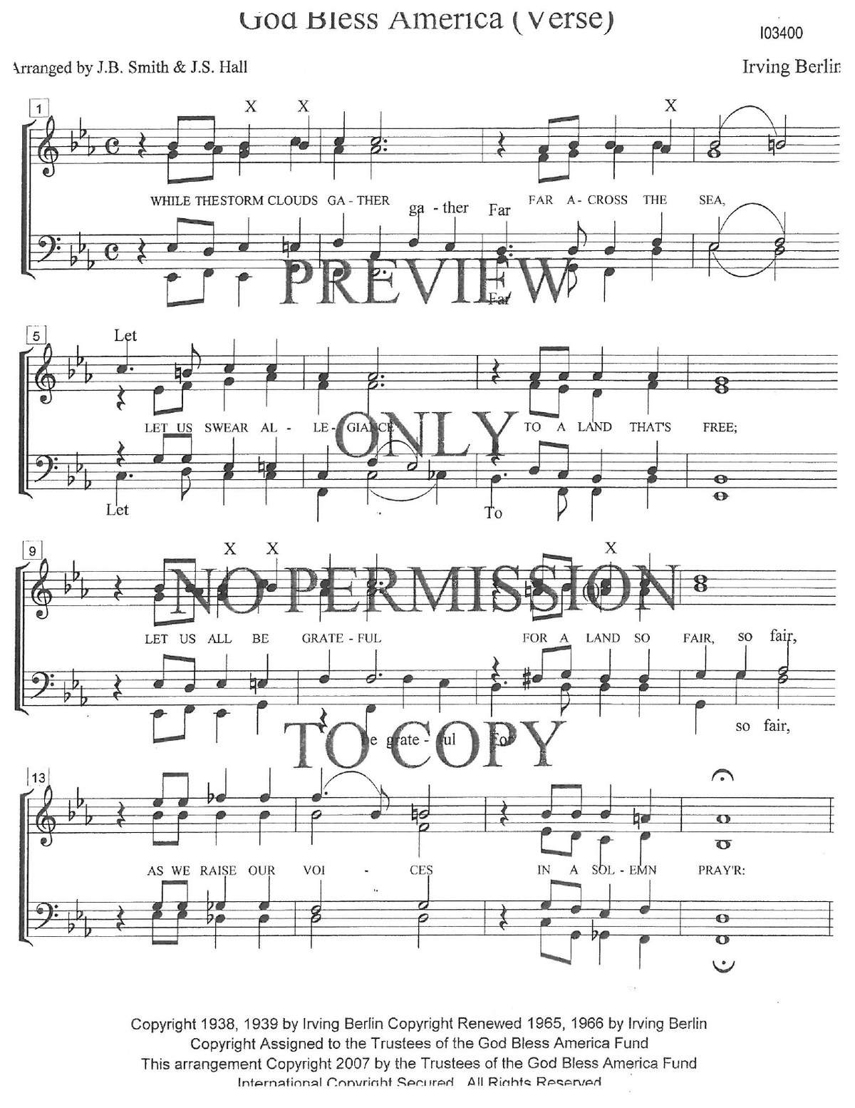 God Bless America (Verse) — sheet music preview, arranged by Joan Smith