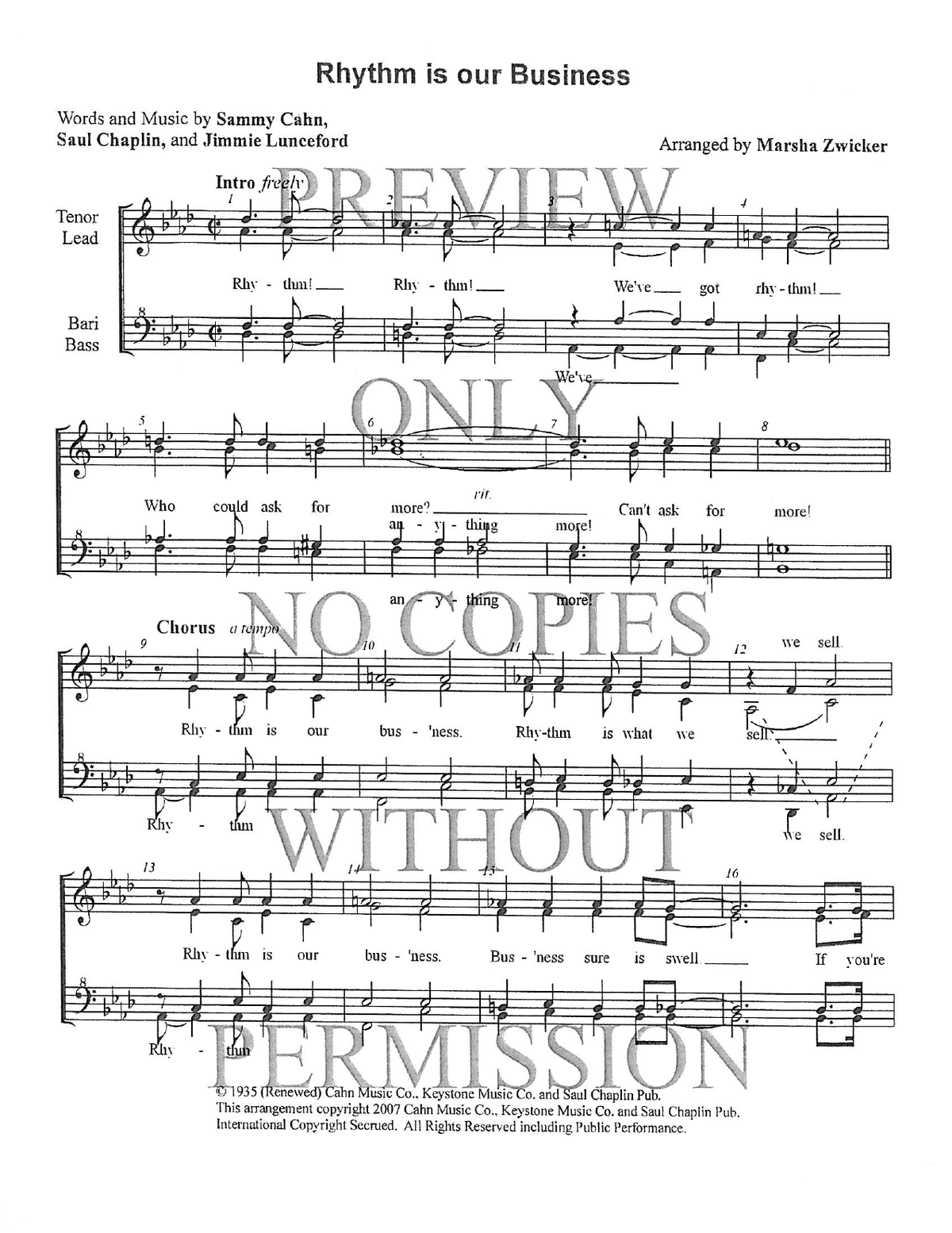 Rhythm Is Our Business — sheet music preview, arranged by Marsha Zwicker