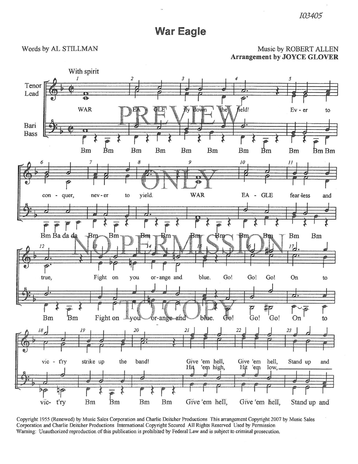 War Eagle — sheet music preview, arranged by Joyce Glover