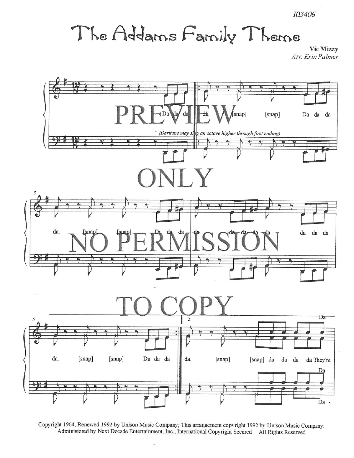 The Addams Family — sheet music preview, arranged by Erin Palmer