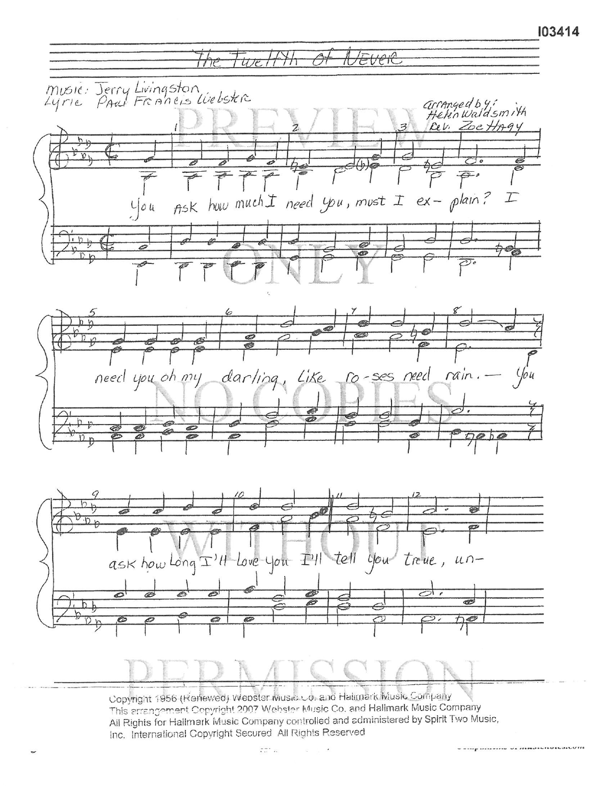 The Twelfth Of Never — sheet music preview, arranged by Zoe Hagy
