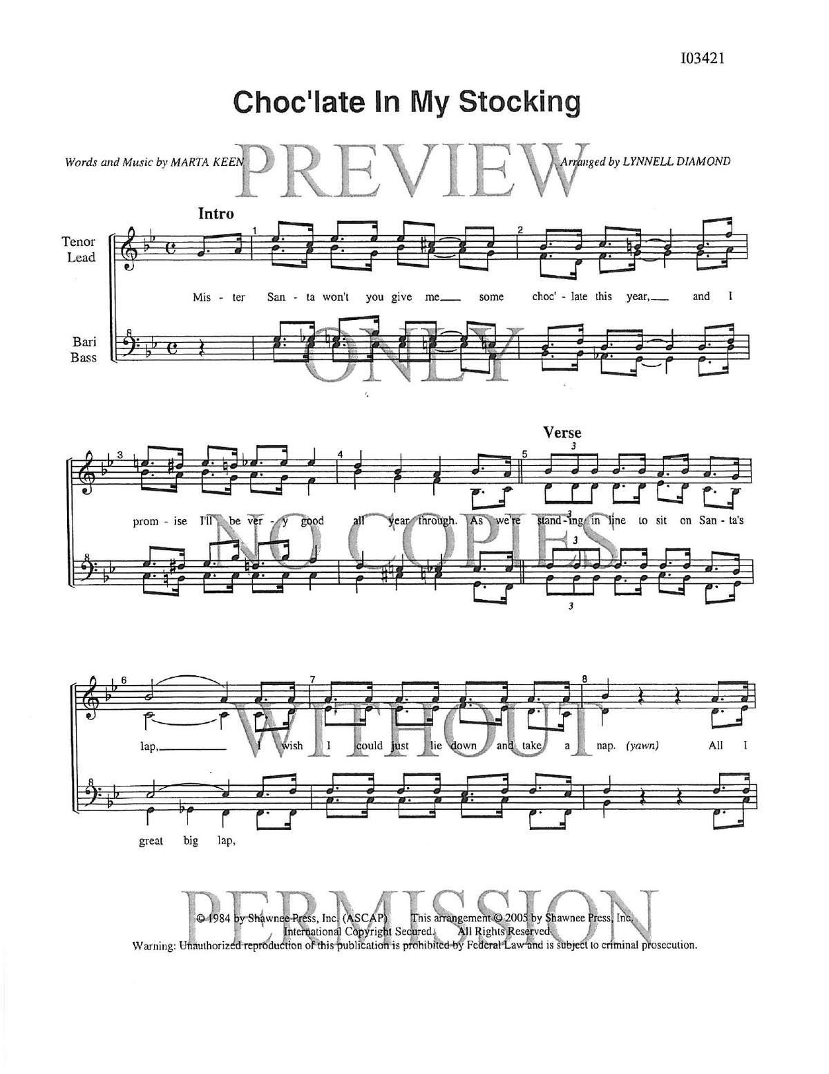 Choc'Late In My Stocking — sheet music preview, arranged by Lynnell Diamond