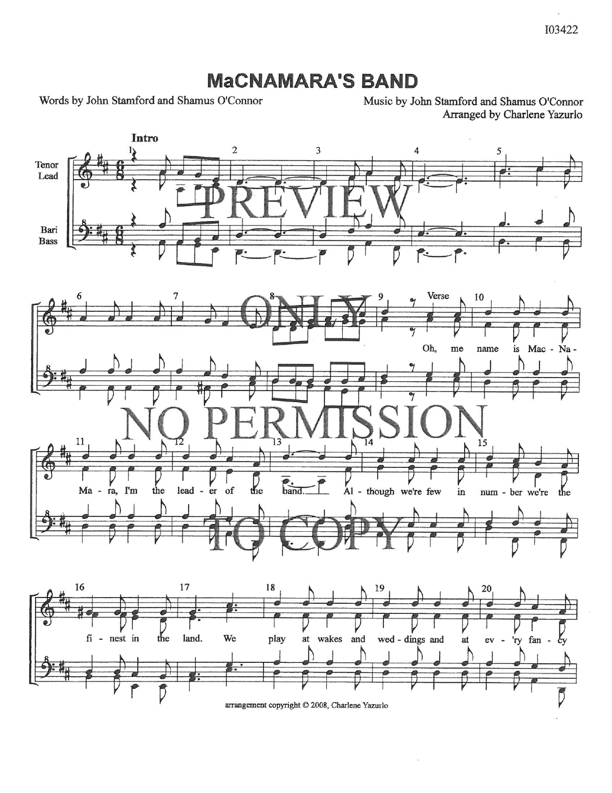 Macnamara's Band — sheet music preview, arranged by Charlene Yazurlo