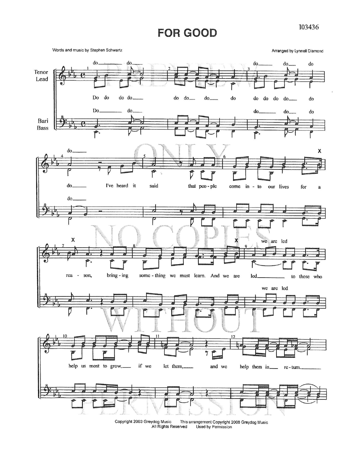 For Good — sheet music preview, arranged by Lynnell Diamond