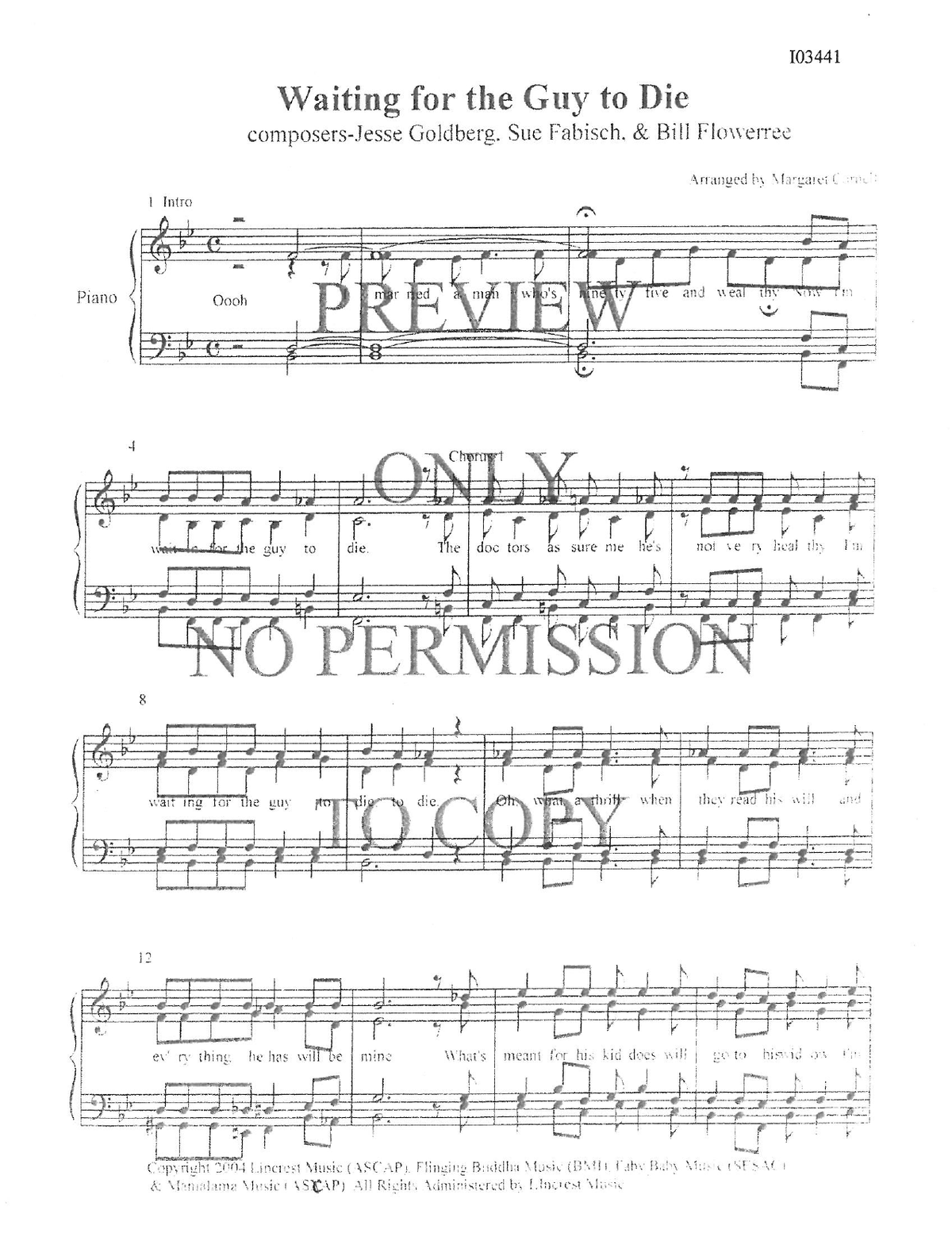 Waiting For The Guy To Die — sheet music preview, arranged by Margaret Cornell