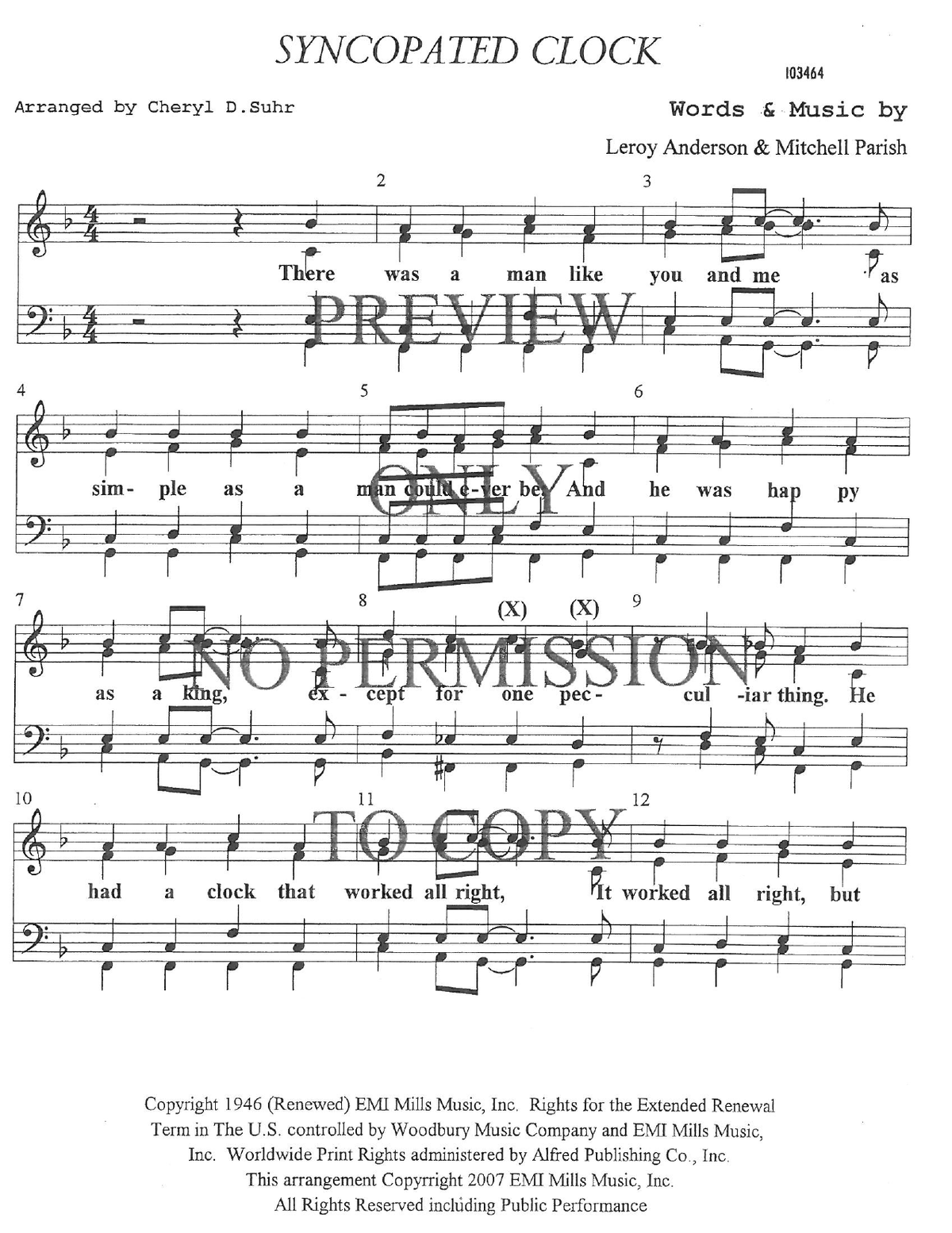 Syncopated Clock — sheet music preview, arranged by Cheryl Suhr