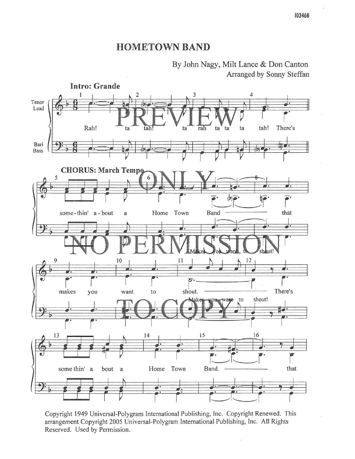 Home Town Band — sheet music preview, arranged by Sonny Steffan