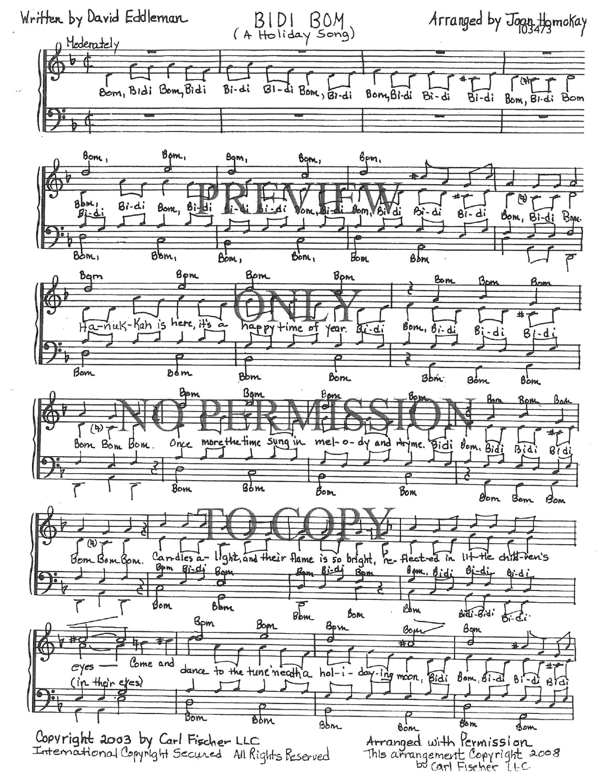 Bidi Bom — sheet music preview, arranged by Joan Homokay