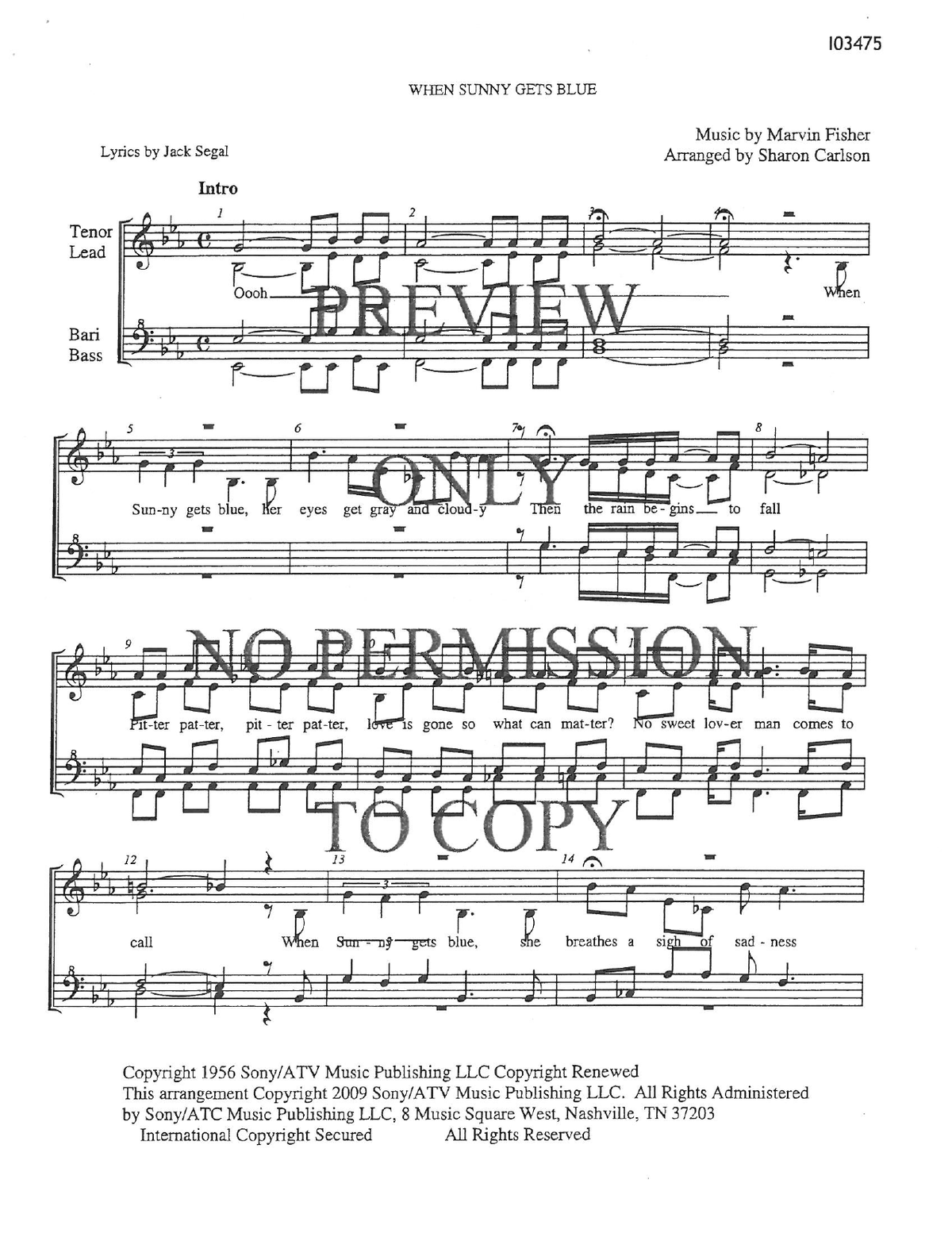 When Sunny Gets Blue — sheet music preview, arranged by Sharon Carlson