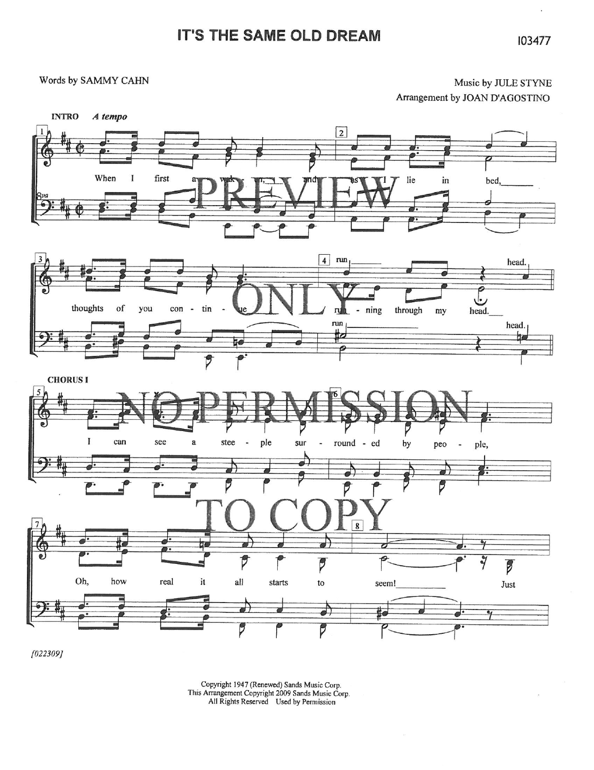 It's The Same Old Dream — sheet music preview, arranged by Joan D 'Agostino