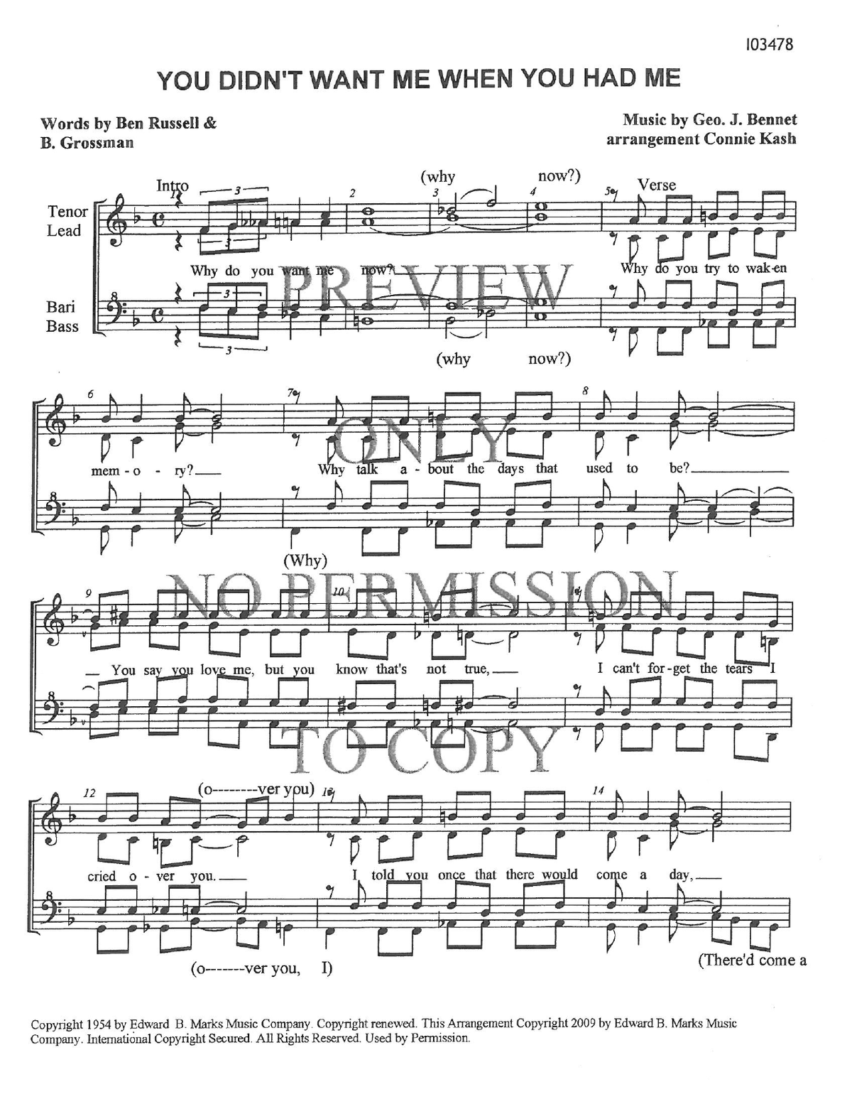 You Didn't Want Me When You Had Me — sheet music preview, arranged by Connie Kash