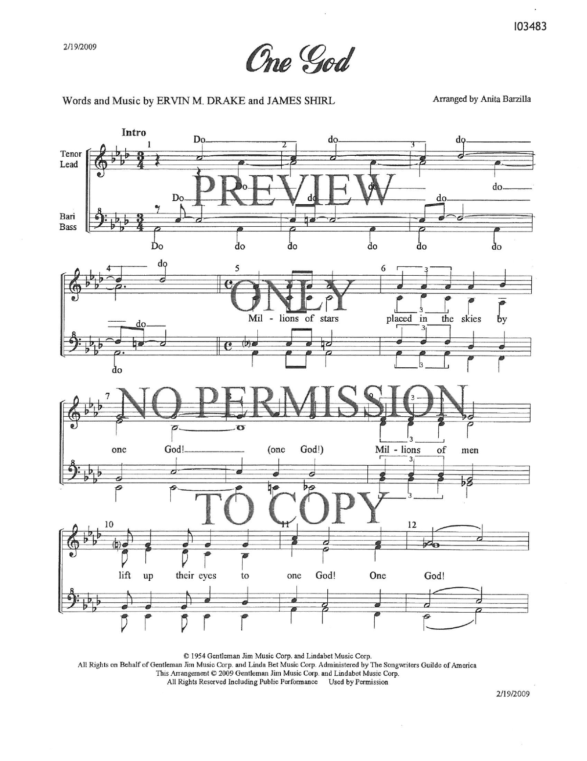 One God — sheet music preview, arranged by Anita Barzilla