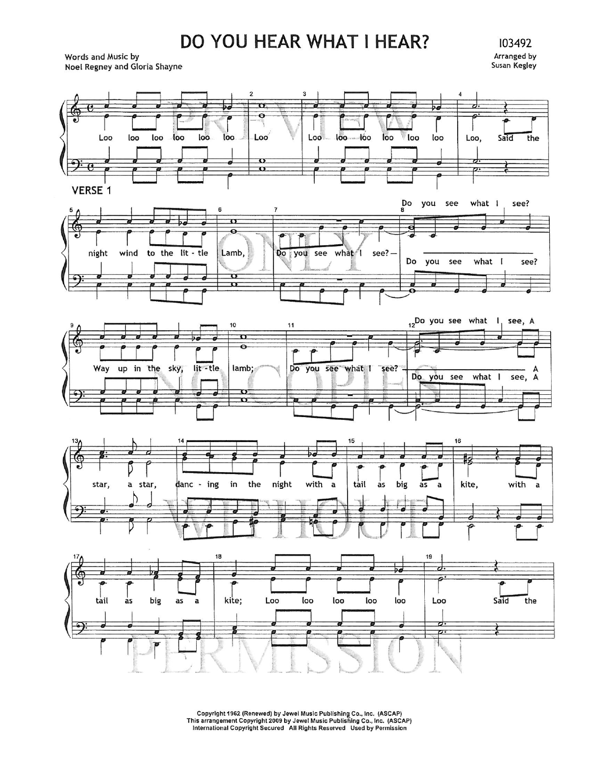 Do You Hear What I Hear? — sheet music preview, arranged by Susan Kegley