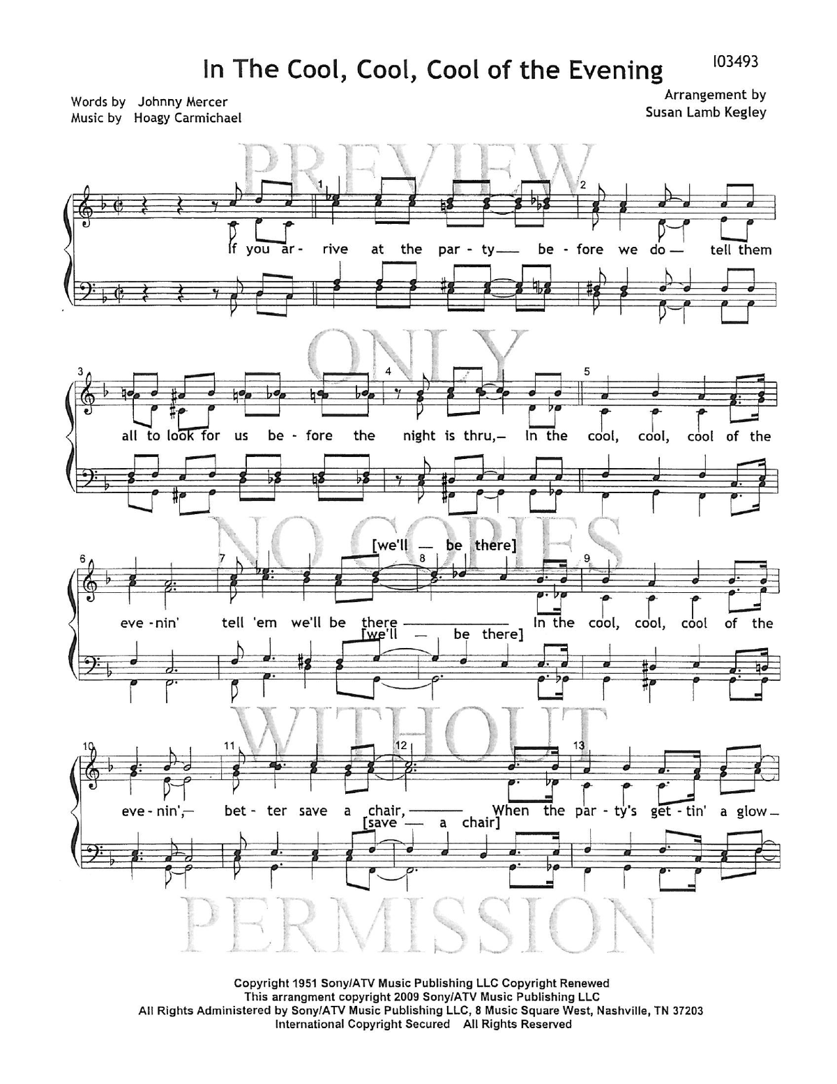 In The Cool, Cool, Cool Of The Evening — sheet music preview, arranged by Susan Kegley