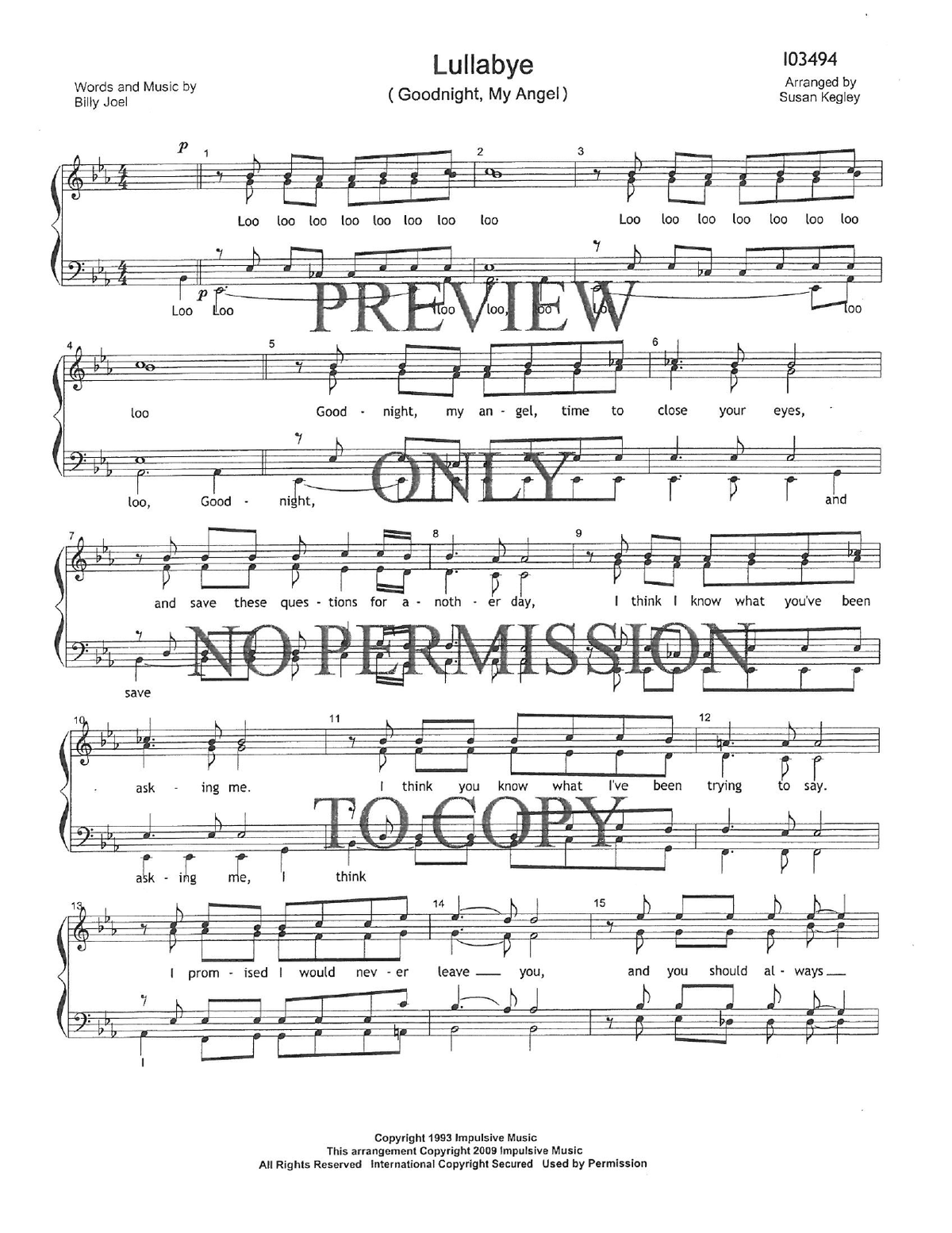 Lullabye — sheet music preview, arranged by Susan Kegley