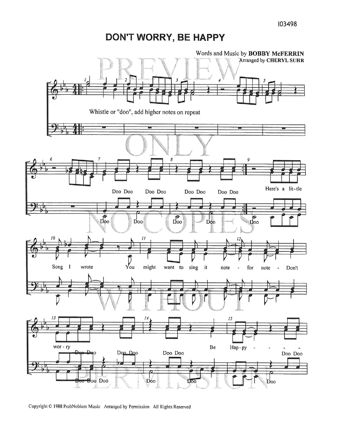 Don't Worry, Be Happy — sheet music preview, arranged by Cheryl Suhr