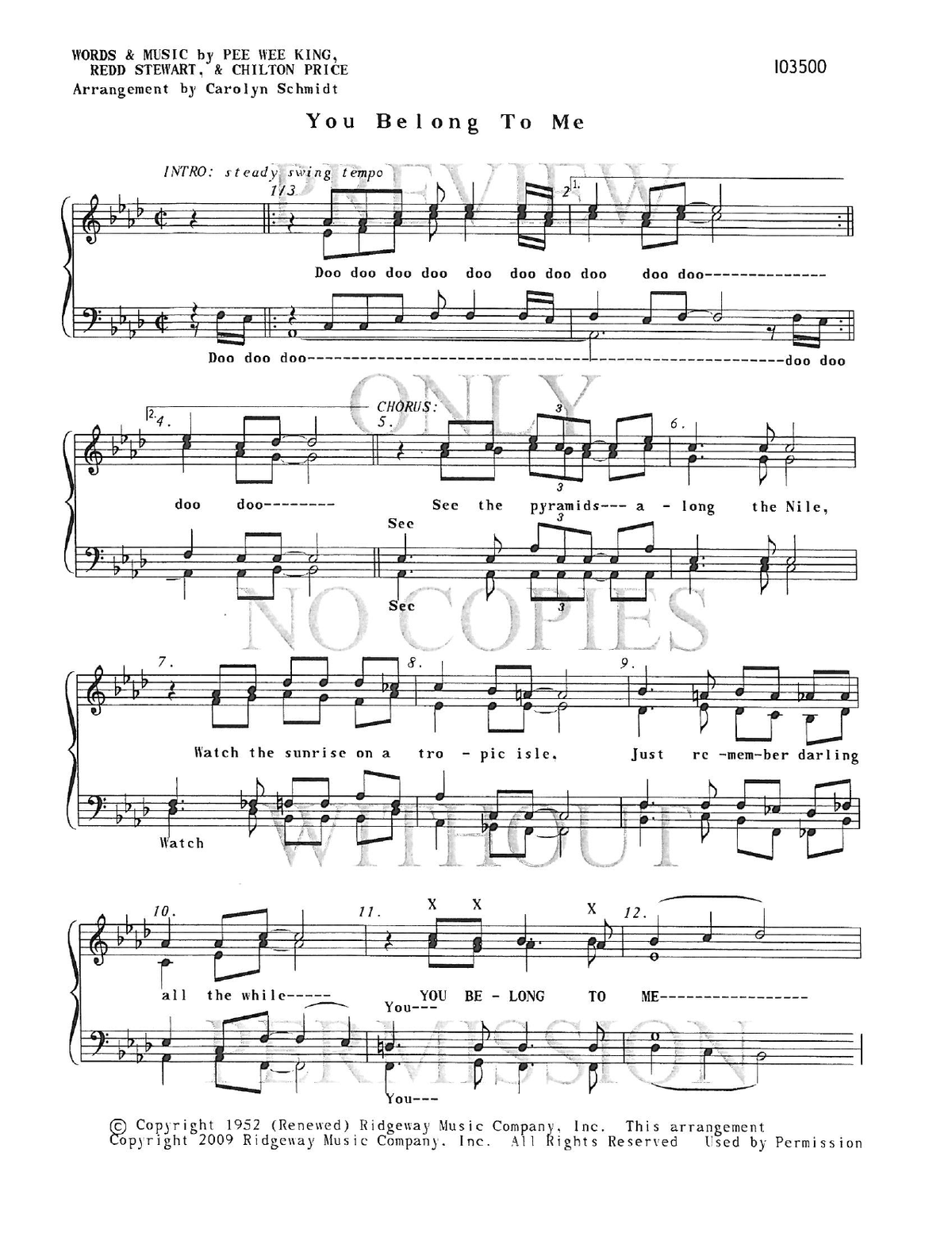 You Belong To Me — sheet music preview, arranged by Carolyn Schmidt