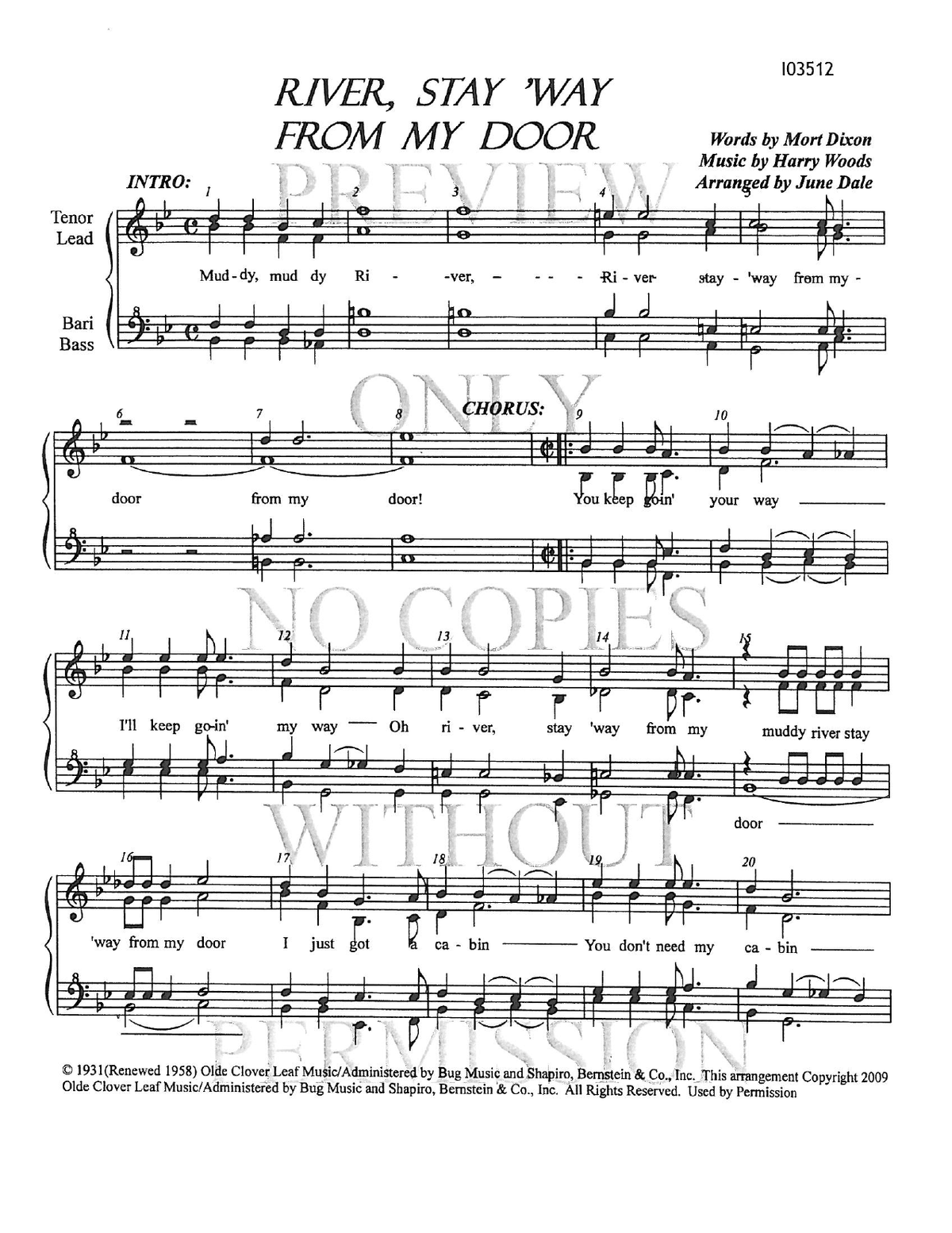 River Stay 'Way From My Door — sheet music preview, arranged by June Dale