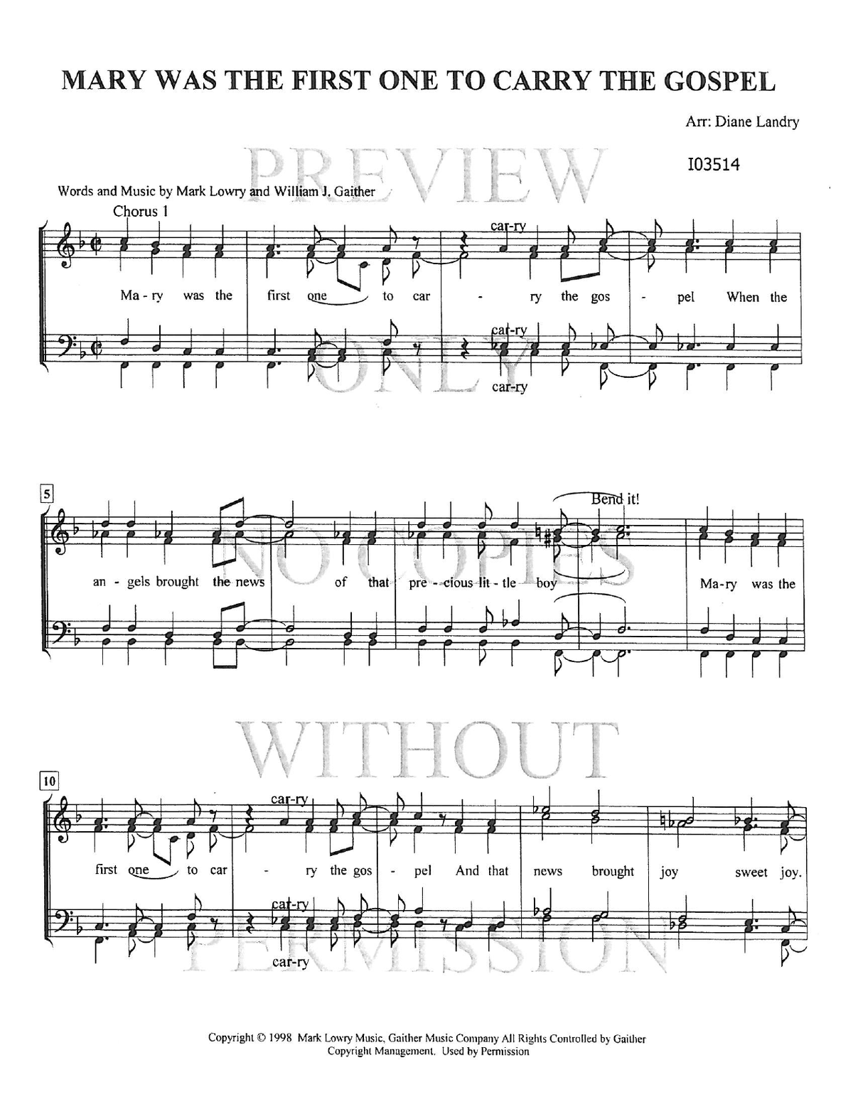 Mary Was The First One To Carry The Gospel — sheet music preview, arranged by Diane Landry