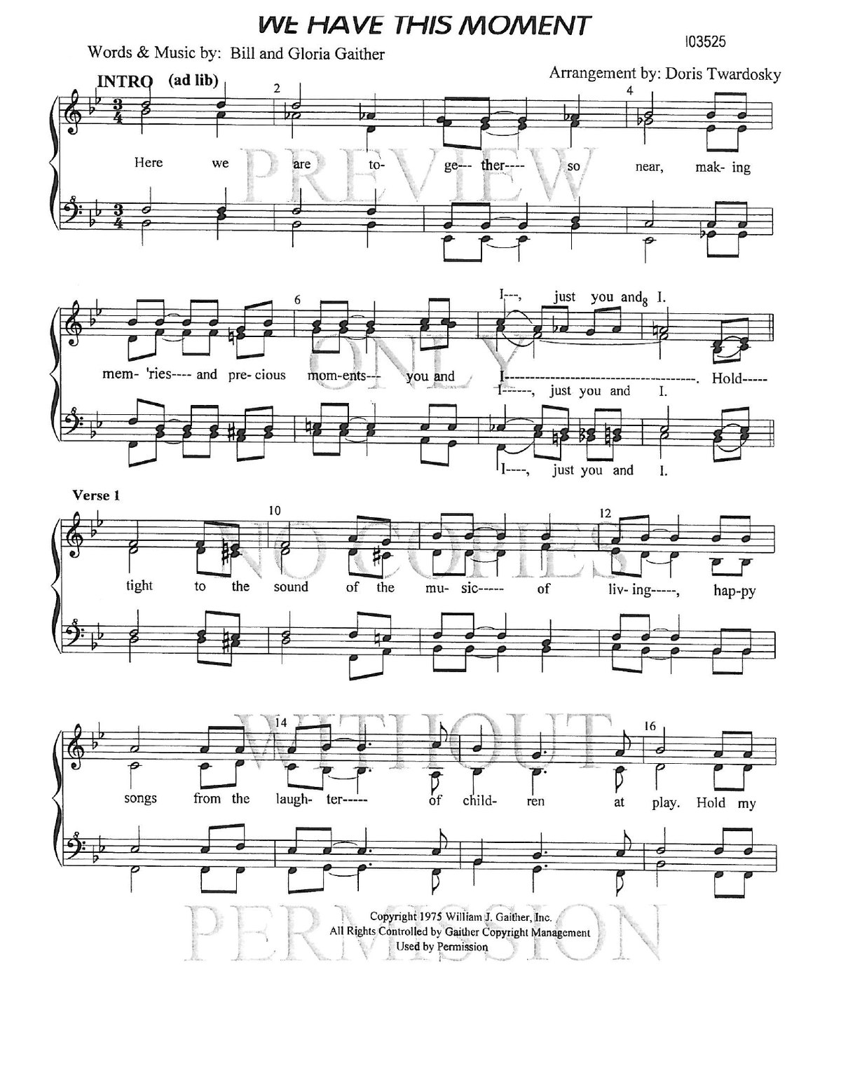 We Have This Moment — sheet music preview, arranged by Doris Twardosky