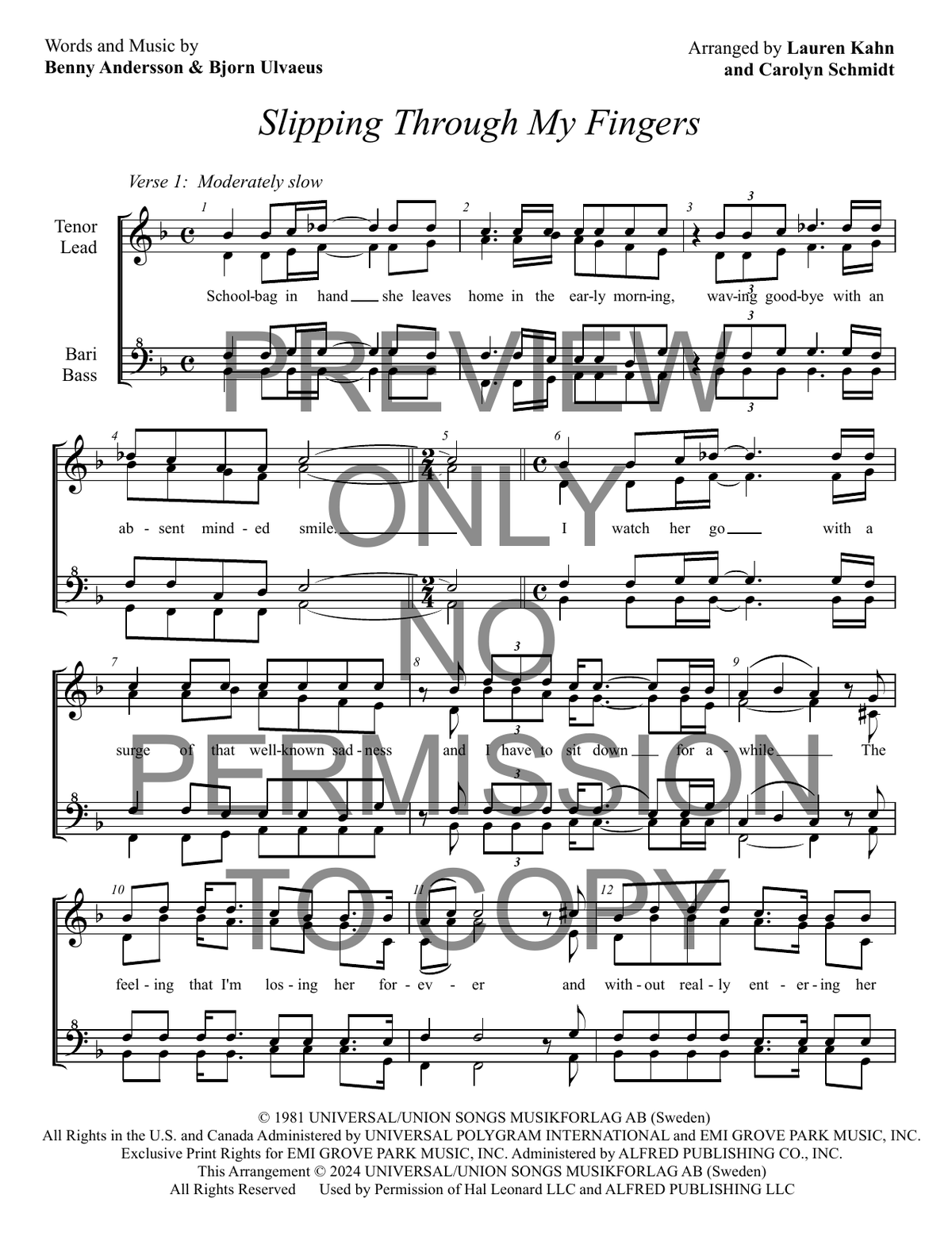 Slipping Through My Fingers — sheet music preview, arranged by Carolyn Schmidt