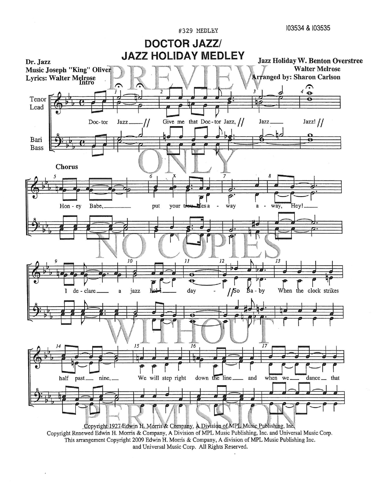 329 Medley - A Jazz Holiday — sheet music preview, arranged by Sharon Carlson