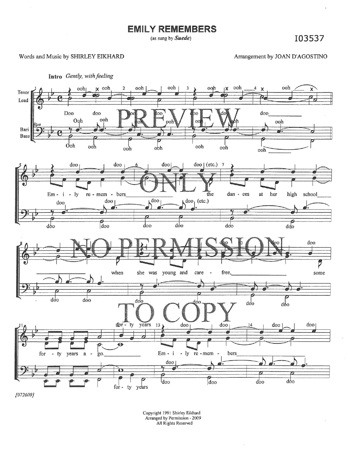 Emily Remembers — sheet music preview, arranged by Joan D 'Agostino