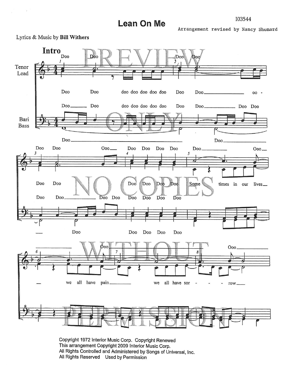 Lean On Me — sheet music preview, arranged by Nancy Shumard