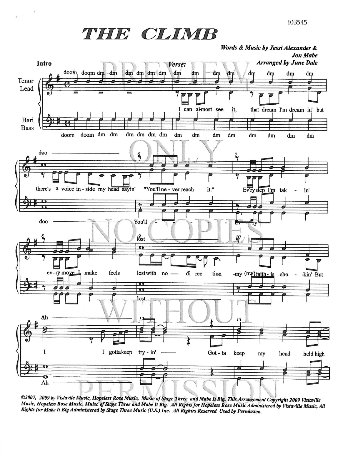 The Climb — sheet music preview, arranged by June Dale