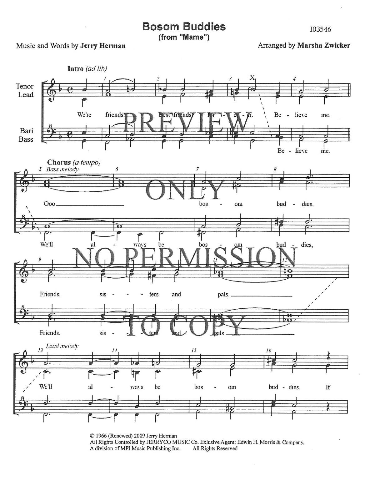 Bosom Buddies — sheet music preview, arranged by Marsha Zwicker