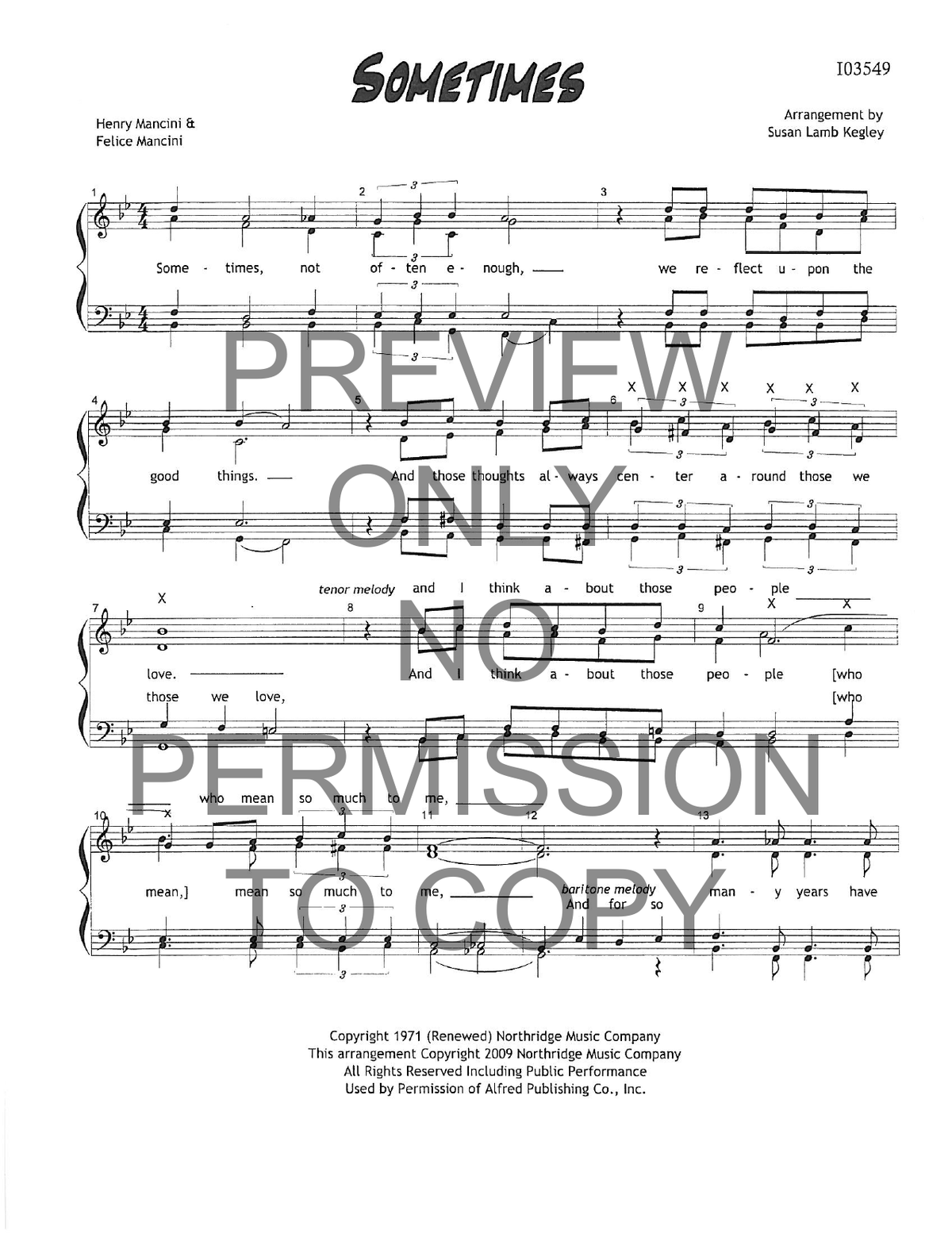 Sometimes — sheet music preview, arranged by Susan Kegley