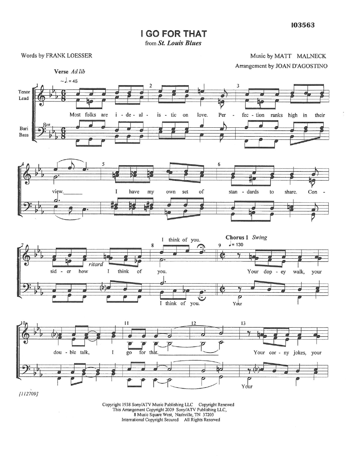 I Go For That — sheet music preview, arranged by Joan D 'Agostino
