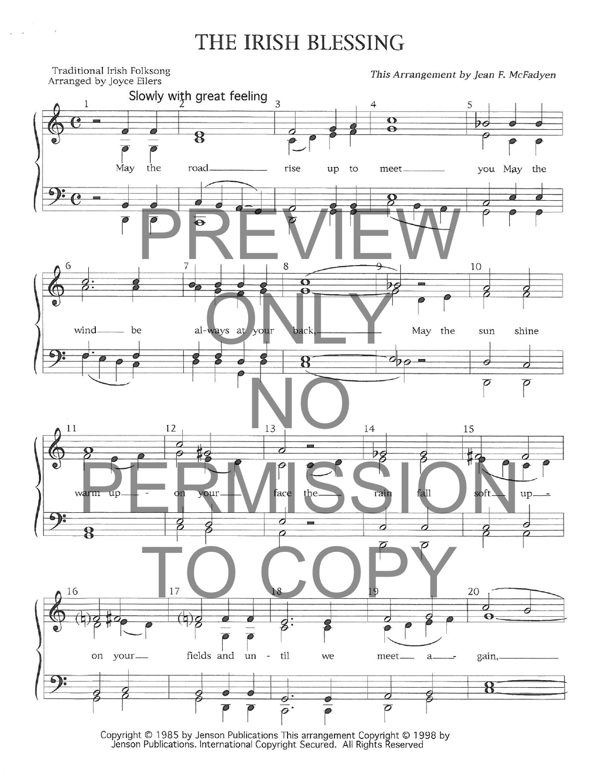 The Irish Blessing — sheet music preview, arranged by Jean McFadyen