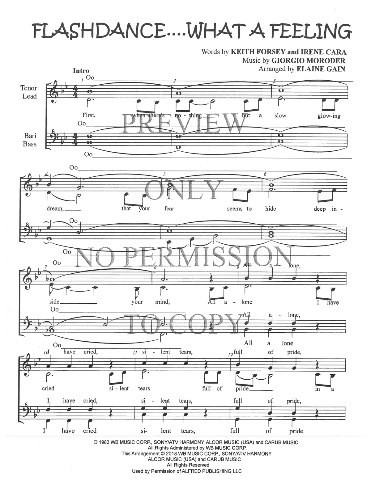 Flashdance, What A Feeling — sheet music preview, arranged by Elaine Gain