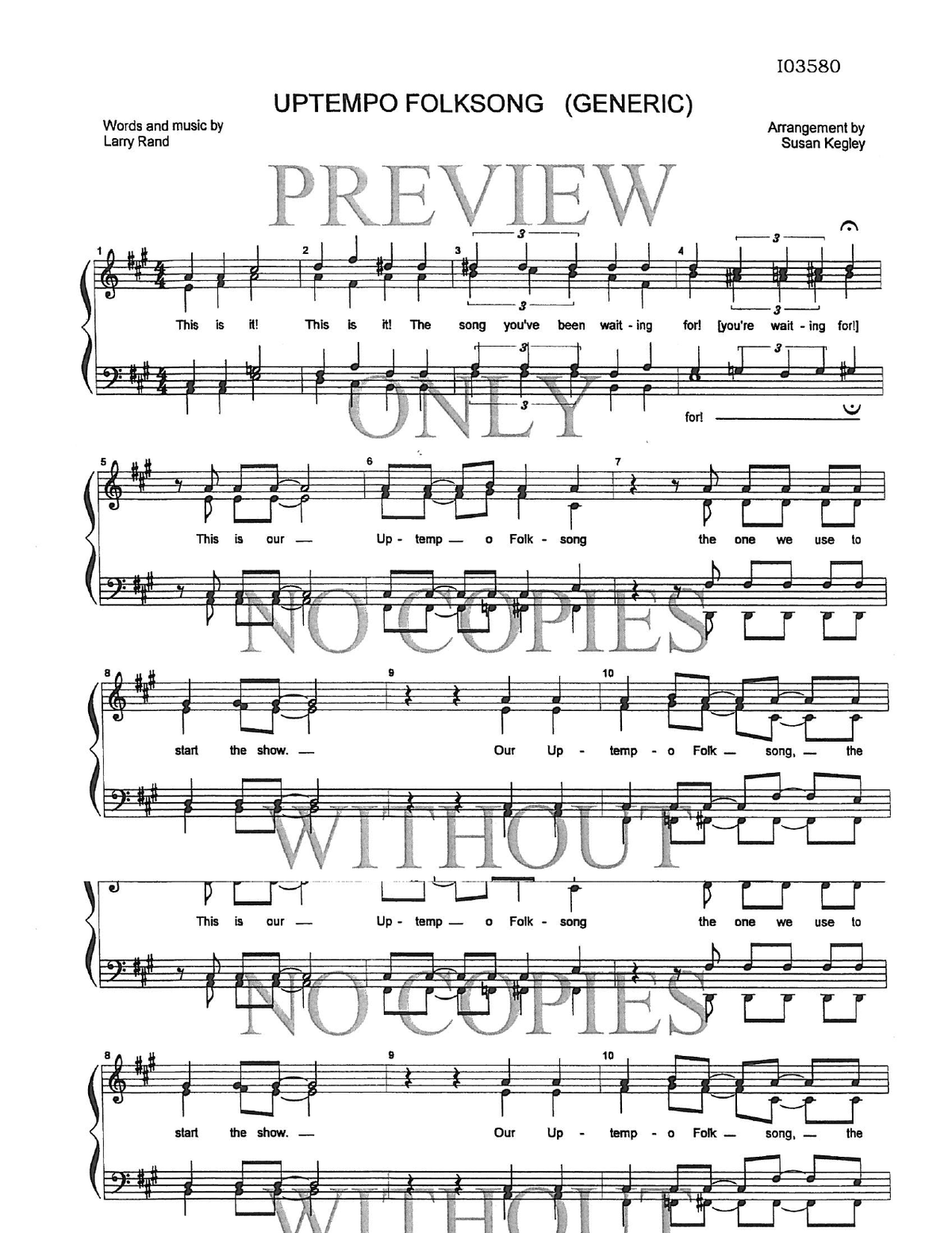 Uptempo Folksong (Generic) — sheet music preview, arranged by Susan Kegley