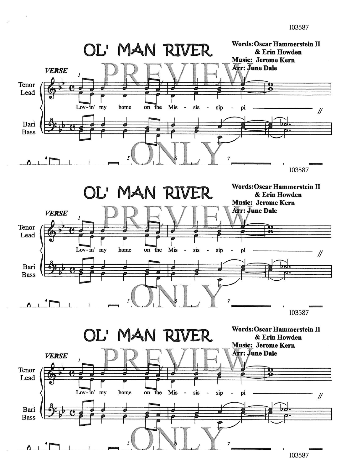 Ol' Man River — sheet music preview, arranged by June Dale