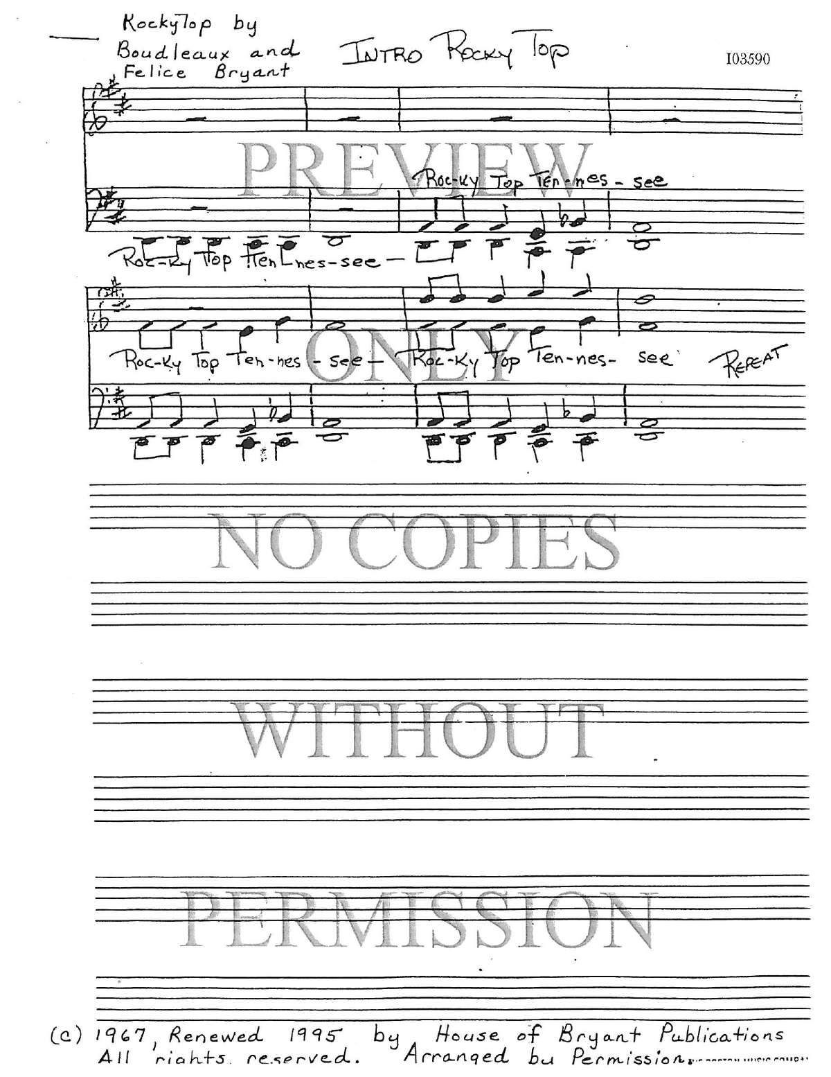 Rocky Top — sheet music preview, arranged by Nancy Shumard